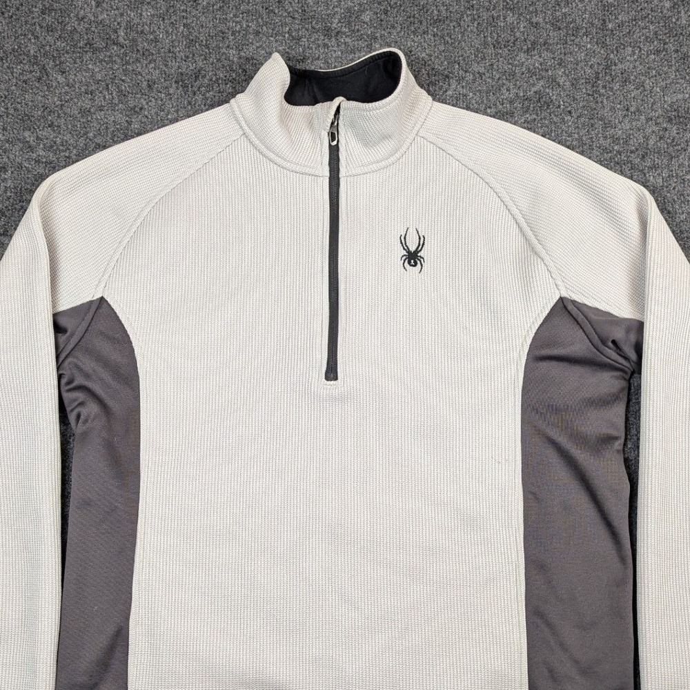 Spyder Mens Large Gray Charcoal Waffle Knit Quarter Zip Pullover Activewear